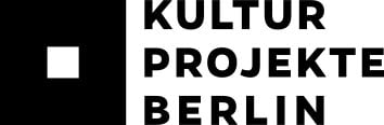Logo von Kulturprojekte Berlin, in Schwarz-Weiß mit einem Quadrat als Designelement.