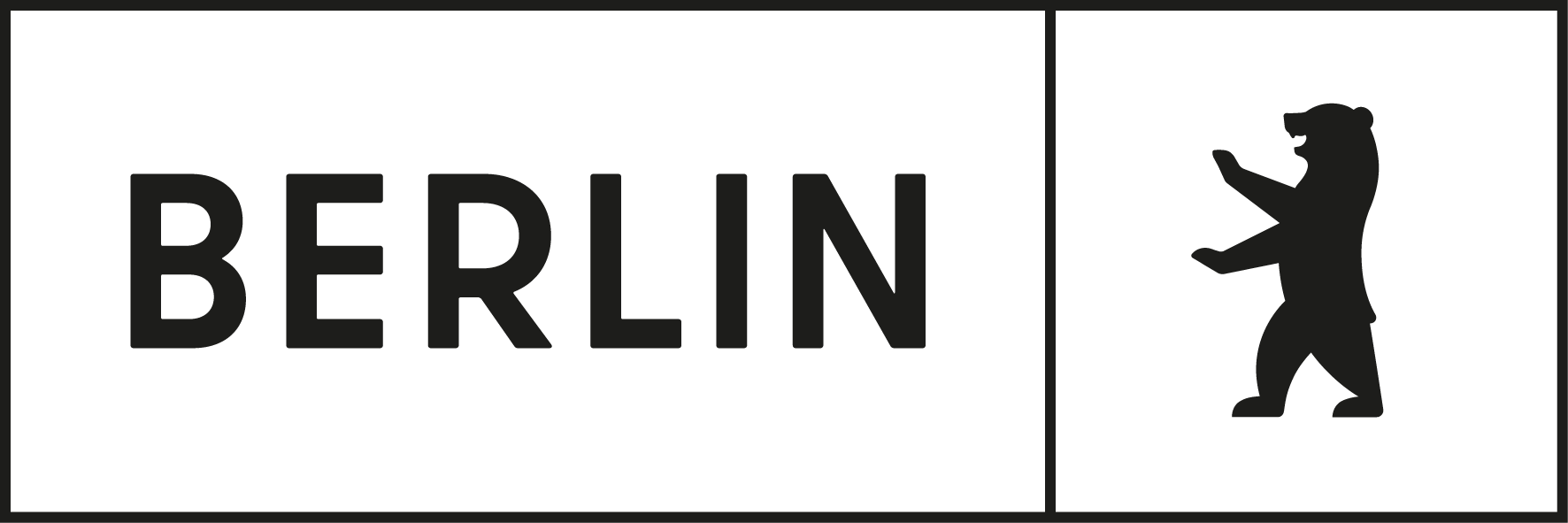 Logo von Berlin mit dem Schriftzug "BERLIN" und einer Bären-Illustration.