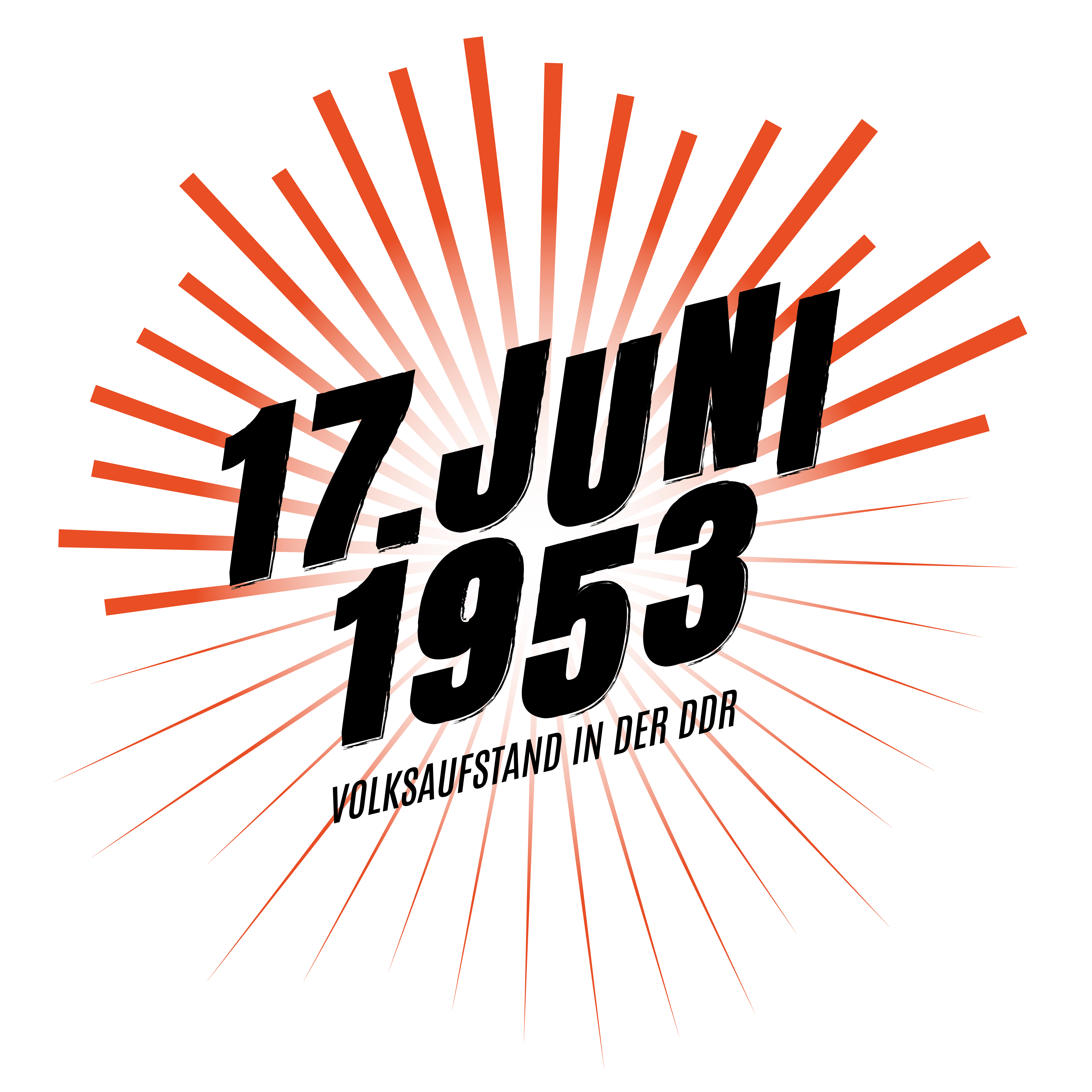 Grafik mit dem Datum "17. Juni 1953" in schwarzer Schrift, umgeben von roten Strahlen.