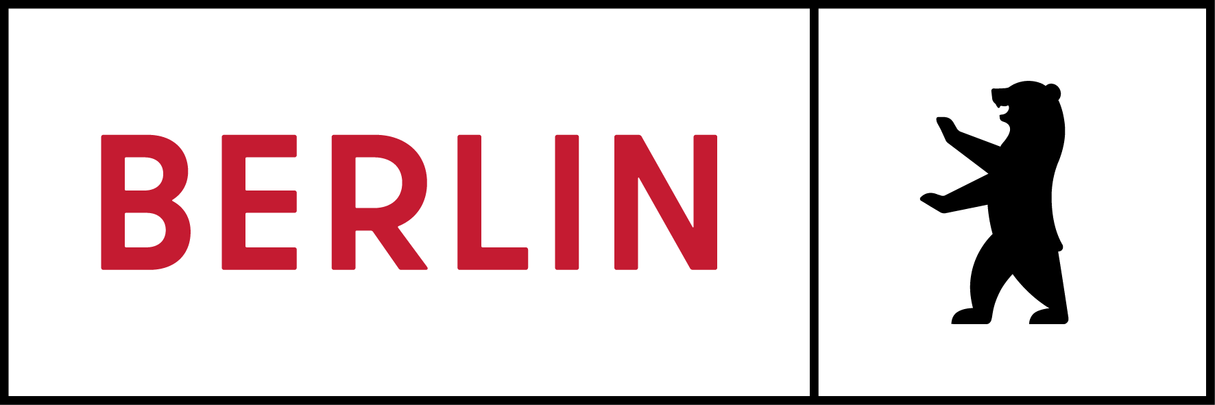 Logo mit dem Schriftzug "BERLIN" in Rot und einem stilisierten Bären, dem Symbol der Stadt.