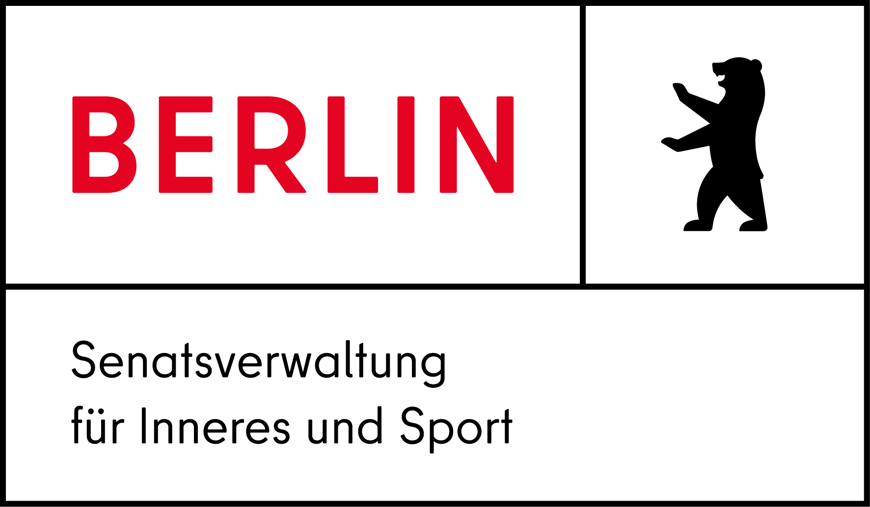 Logo der Senatsverwaltung für Inneres und Sport in Berlin mit dem Berliner Bären und dem Schriftzug "BERLIN".