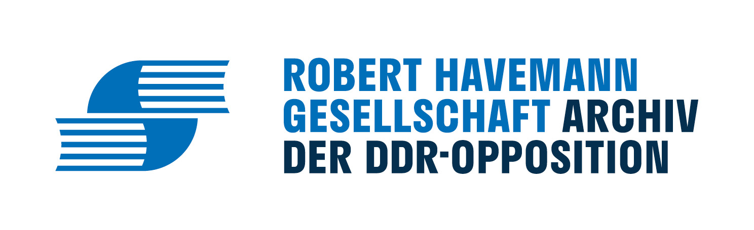Logo der Robert Havemann Gesellschaft, Archiv der DDR-Opposition, in Blau- und Grautönen.