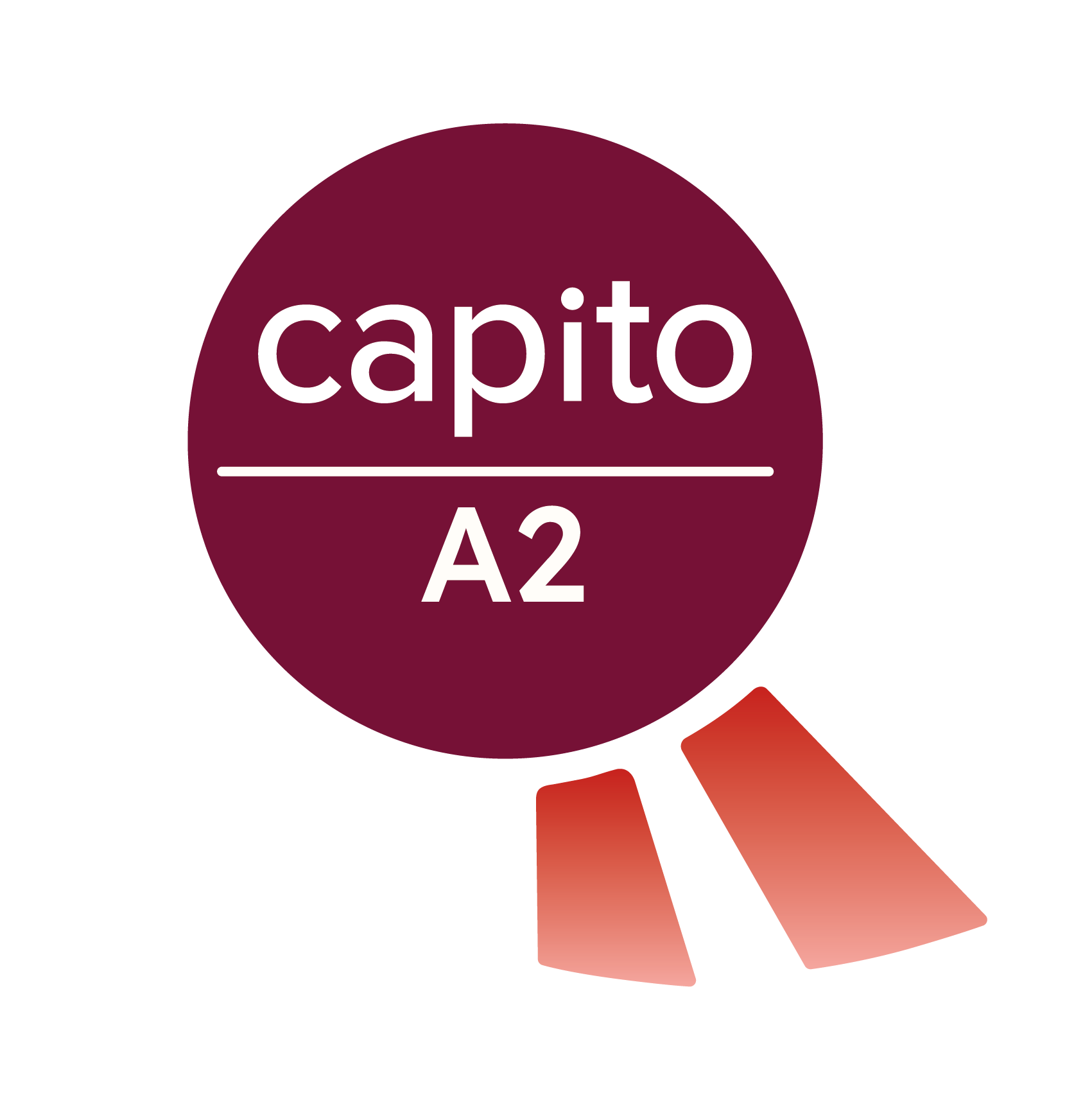 Logo von Capito, rot mit dem Schriftzug "capito A2" und Strahlen.