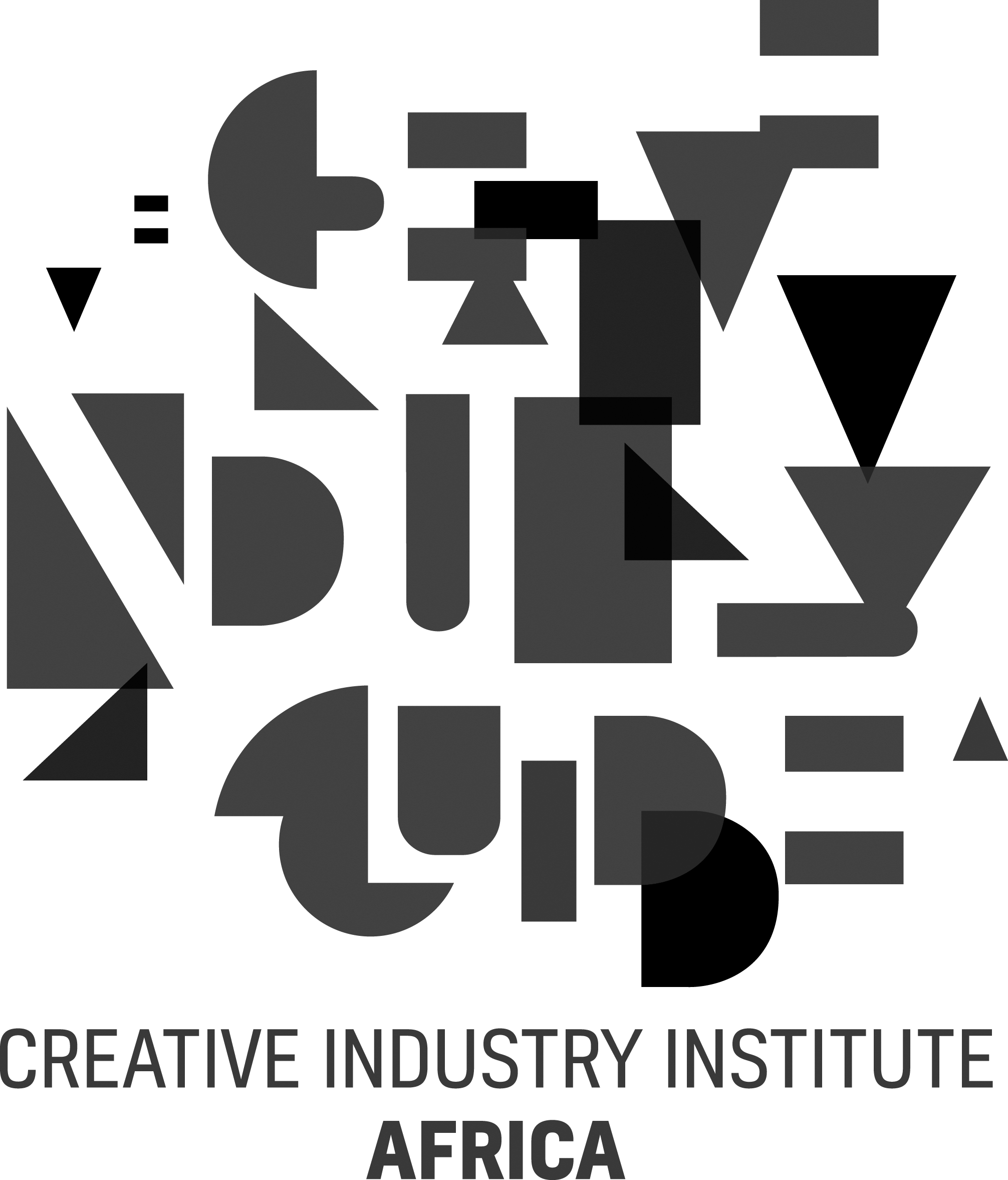 Logo des Creative Industry Institute Africa, zeigt geometrische Formen in unterschiedlichen Grautönen.